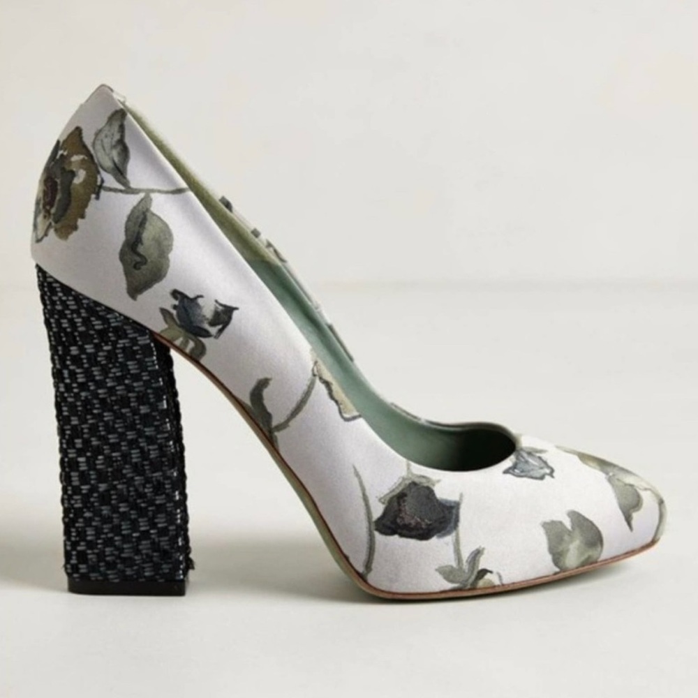 Anthropologie Chunky Floral Heels